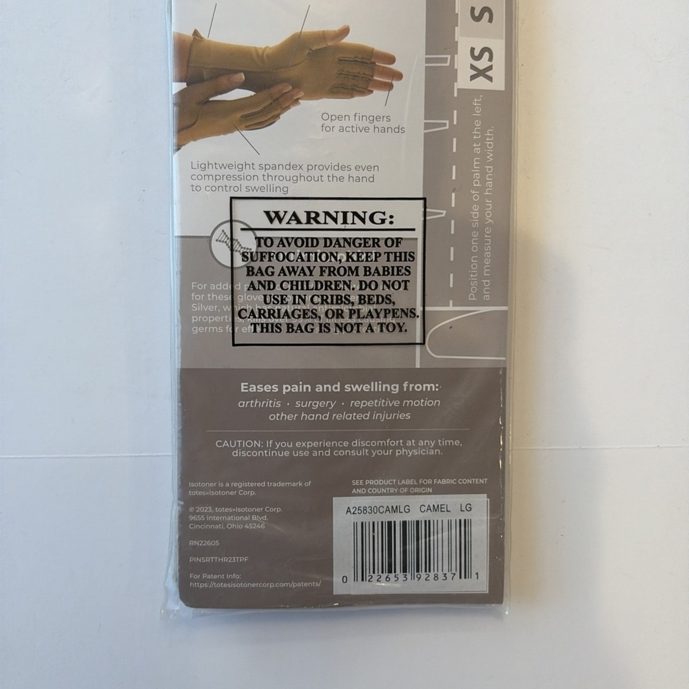 Isotoner Therapeutic Gloves Open Finger Camel Size Large Compression Pain Relief - Picture 6 of 7